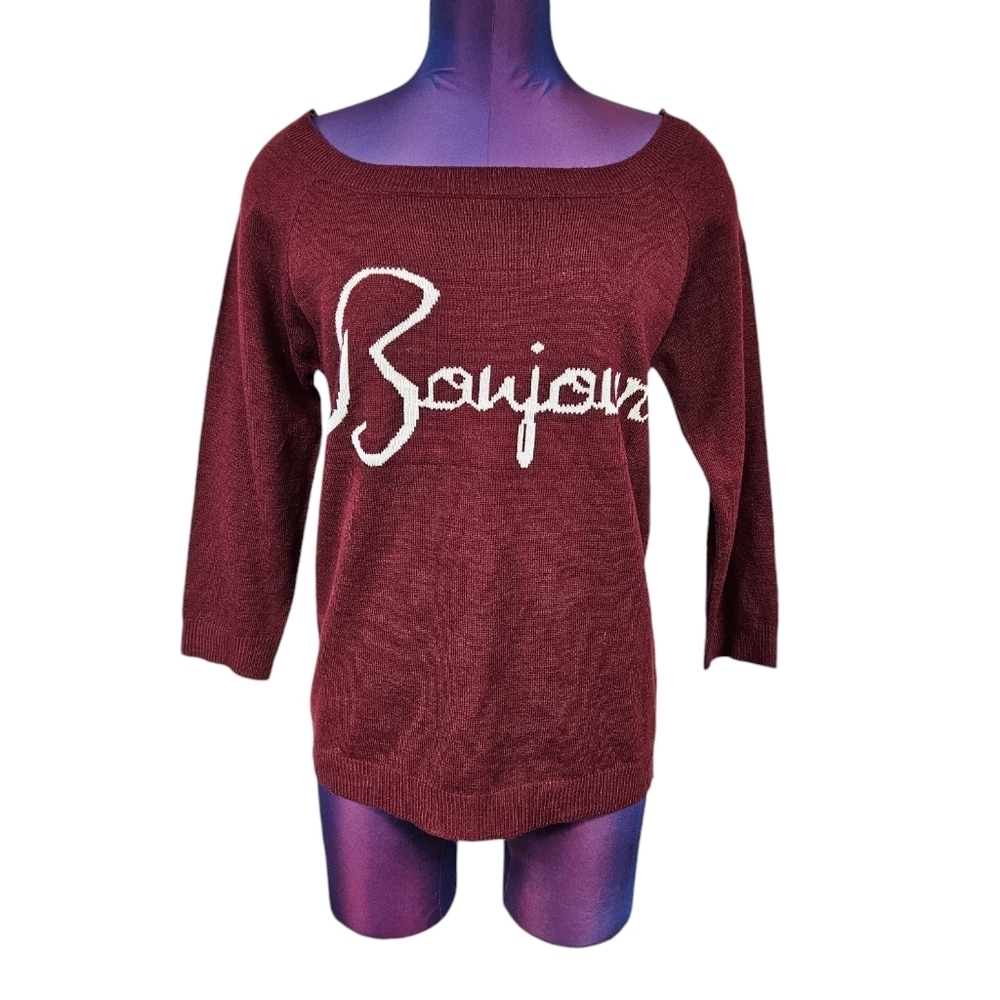 Love By Design Lightweight Maroon Bonjour‎ V-Back Sweater Size Large Women's K43